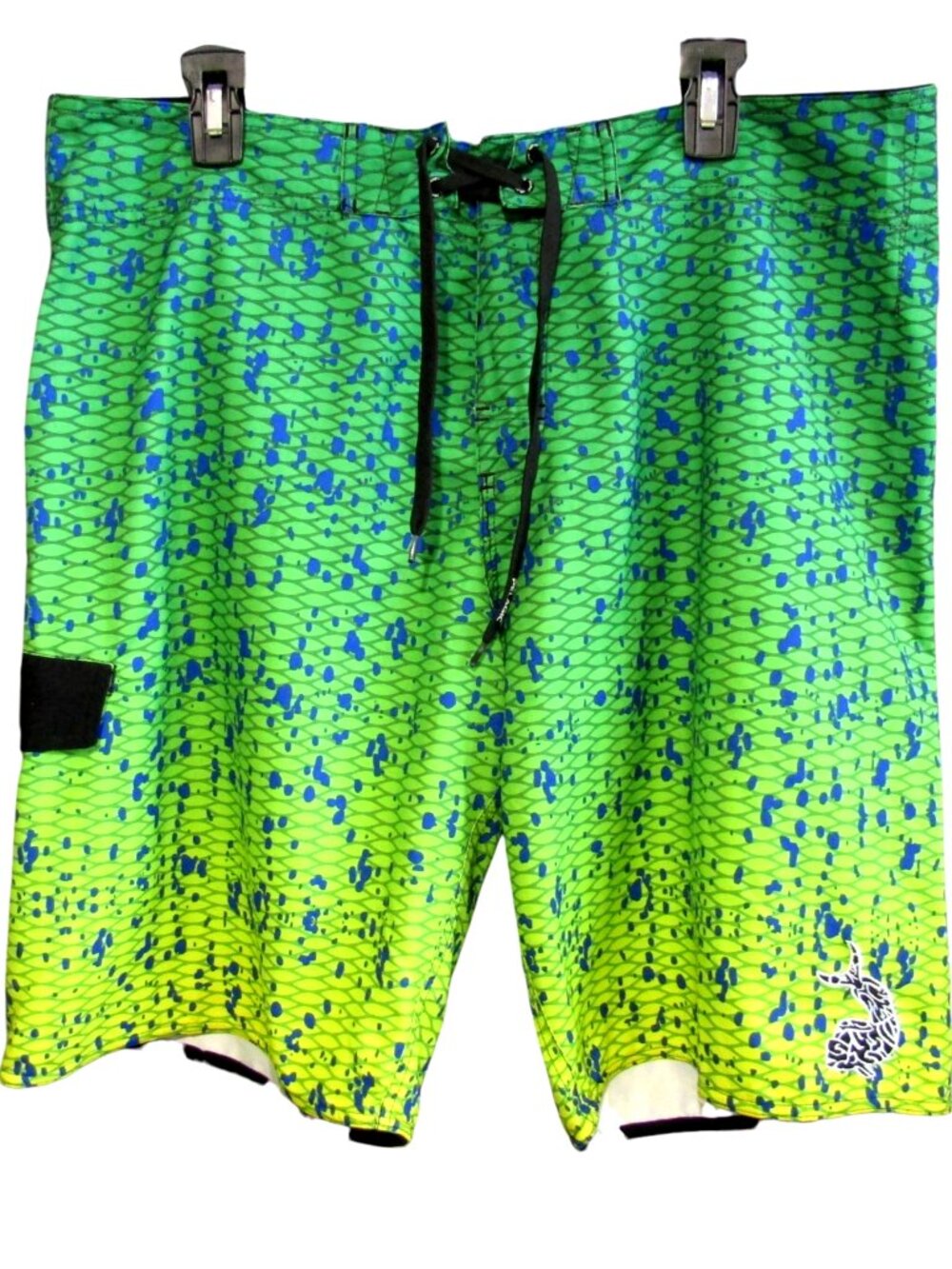 Pelagic Dorado Boardshorts 36 Green Yellow Ombre Scales Splatter Pockets Swim